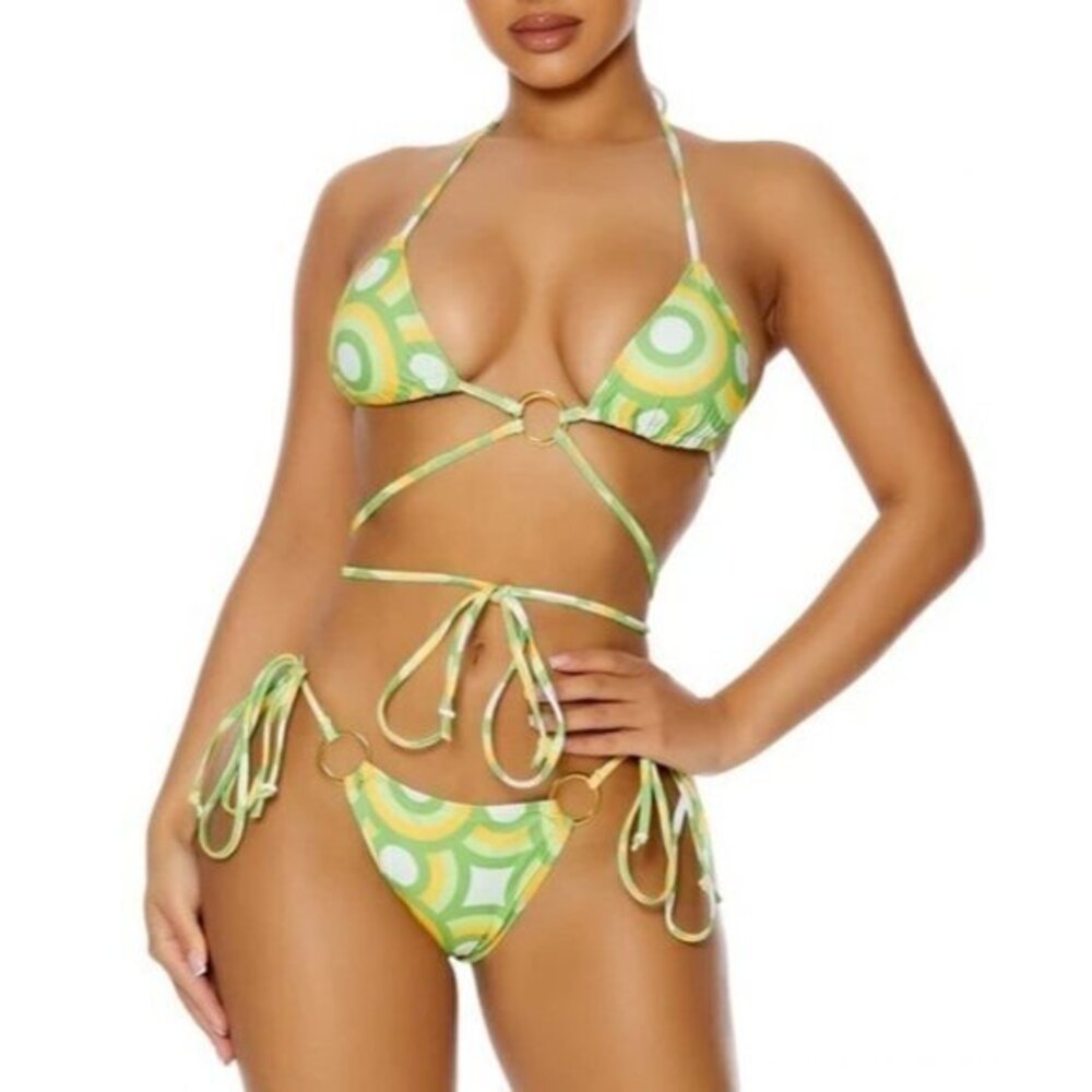Forplay Day In Paradise Halter Strappy Detail Green 2 Piece Bikini Size M RefFNB
